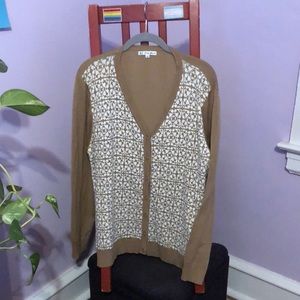 VTG-style Tan & cream patterned cardigan